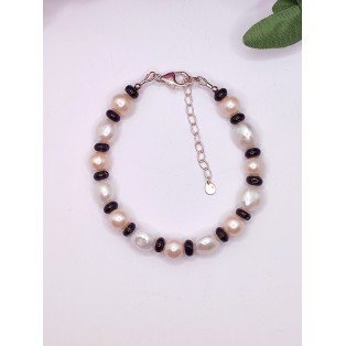 2 Tone Freshwater Pearl Bracelet with Onyx Spacer Beads